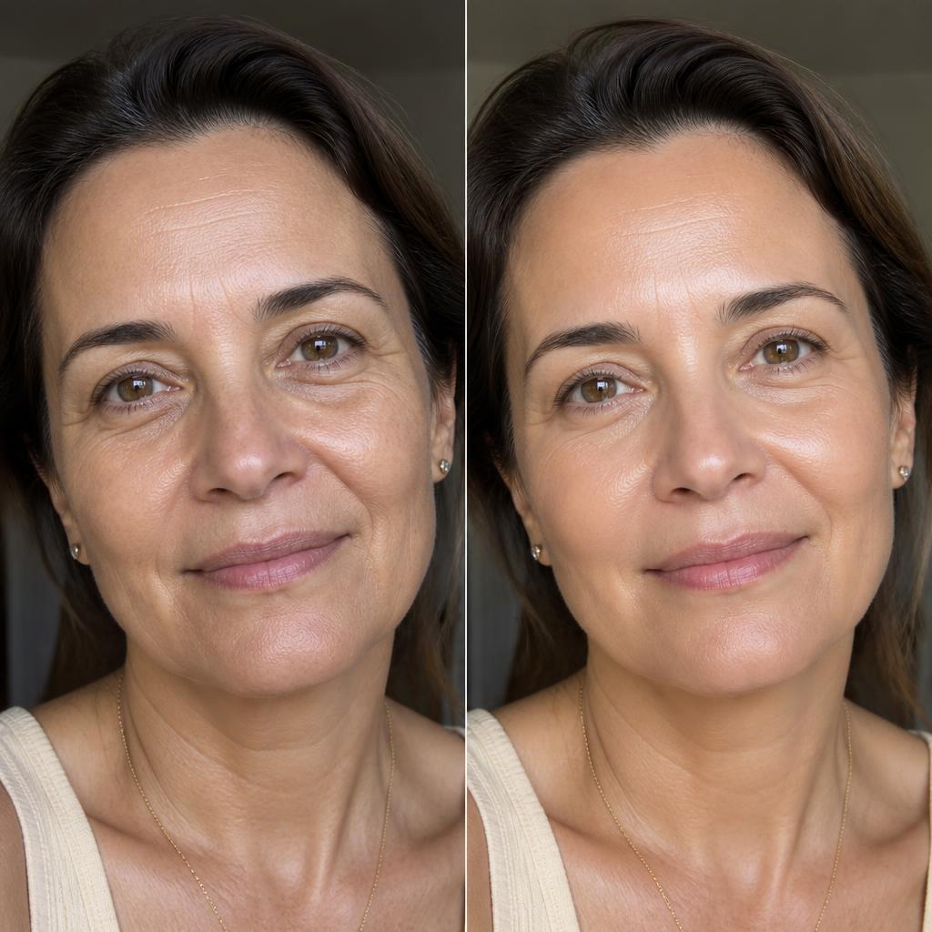 Antes e depois ilustrativo mostrando melhora de qualidade da pele após Profhilo